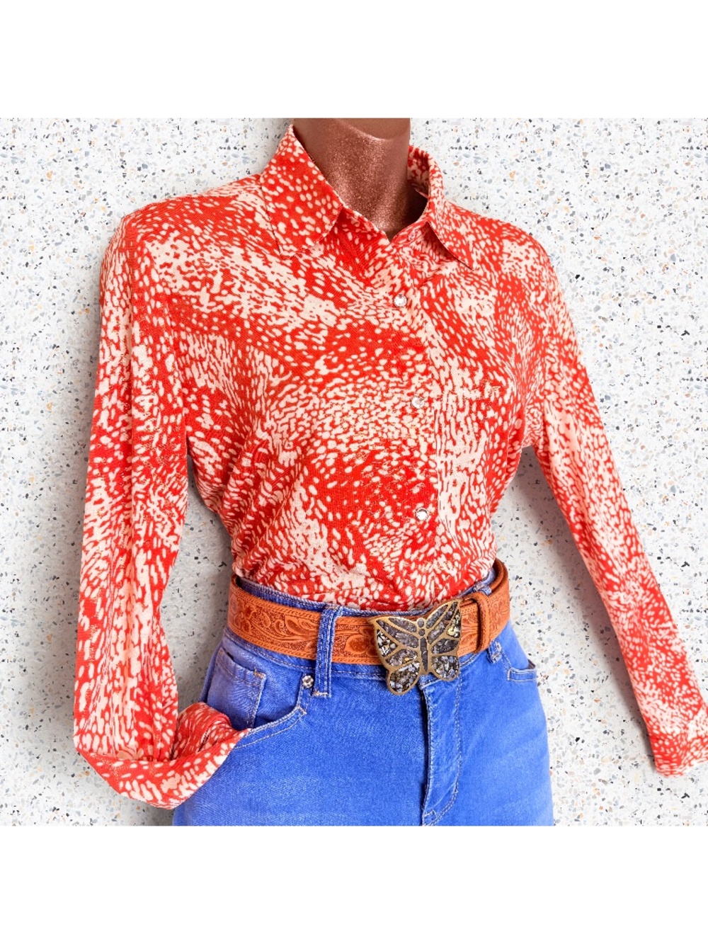 Wrangler Shimmer Rhinestone Snap Button Cowgirl Dolly Stretch Knit Blouse XS